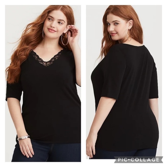 Nwt Torrid Black Jersey Knit & Lace Tee - Picture 1 of 5